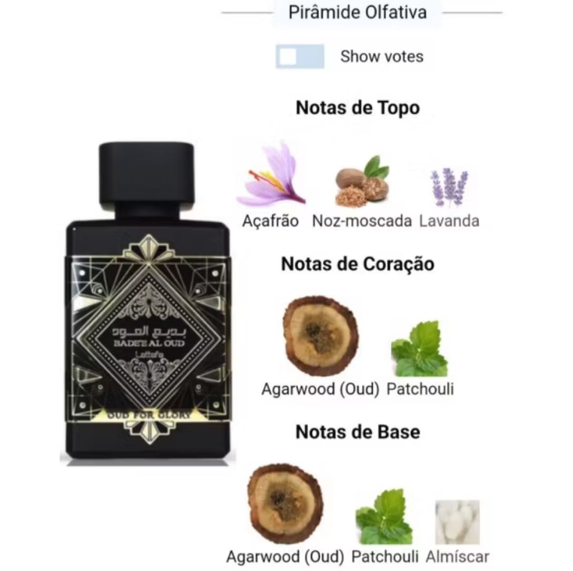 PERFUME ÁRABE BADE’E AL OUD FOR GLORY LATTAFA EAU DE PARFUM MASCULINO 100ML