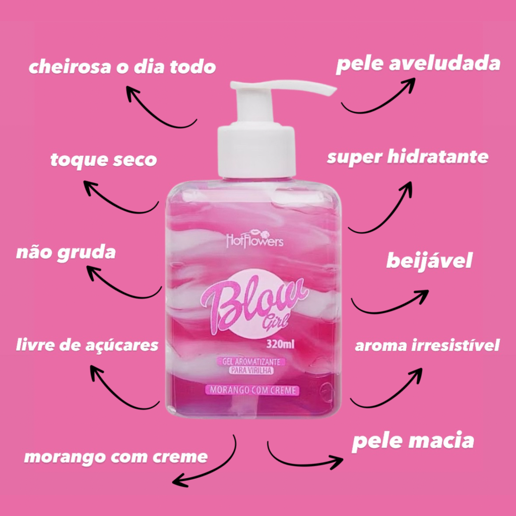 Blow Girl Hot Flowers - Gel Aromatizante Beijável Para Virilha - Morango com Creme