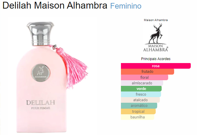 Delilah Pour Femme Maison Alhambra - Inspiração-. Olfativa Delina Tradicional) 100 ml